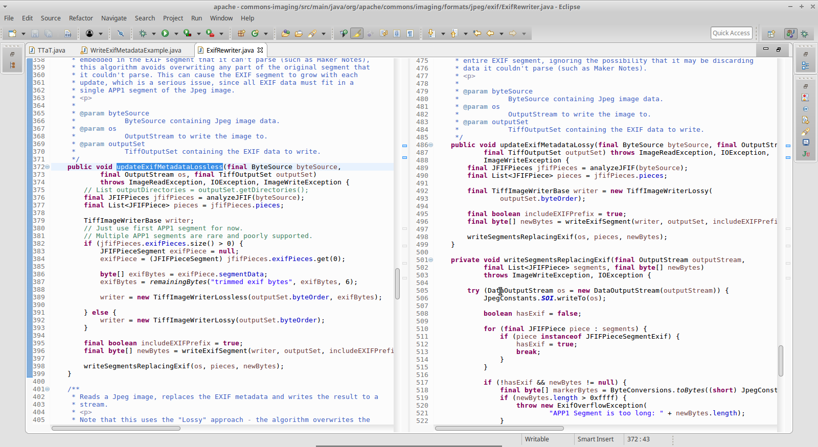 A screen shot of Eclipse with source code