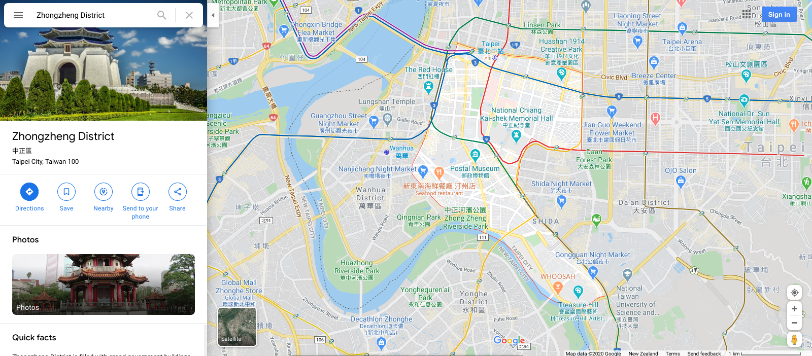 Google Map for Zhongzheng District