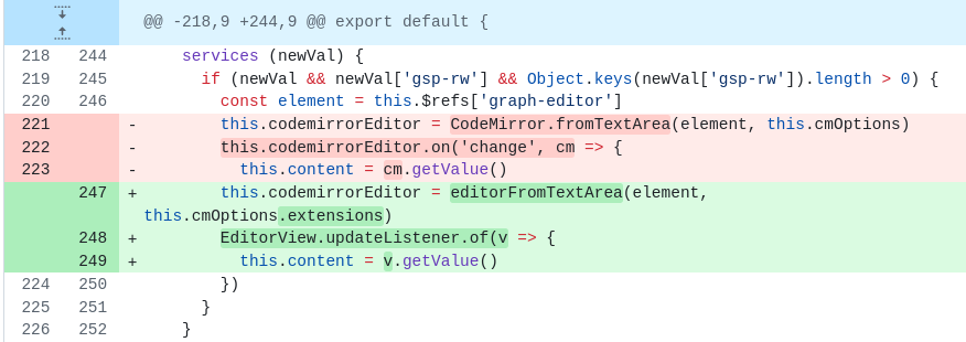 Using EditorView.updateListener instead of on('change', ...)